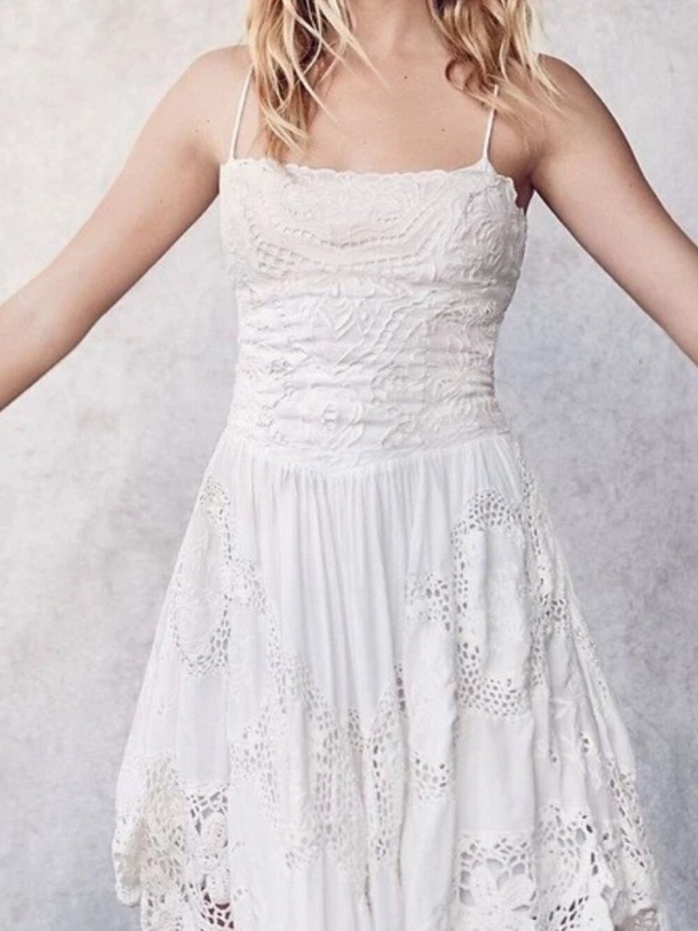 Free People Cream Lace Asymmetrical Midi Dress - Picture 3 of 4